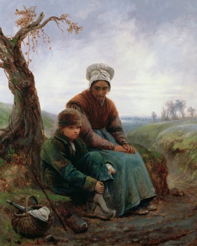 農民の女性と少年、1846年 作： Adolphe Felix Cals